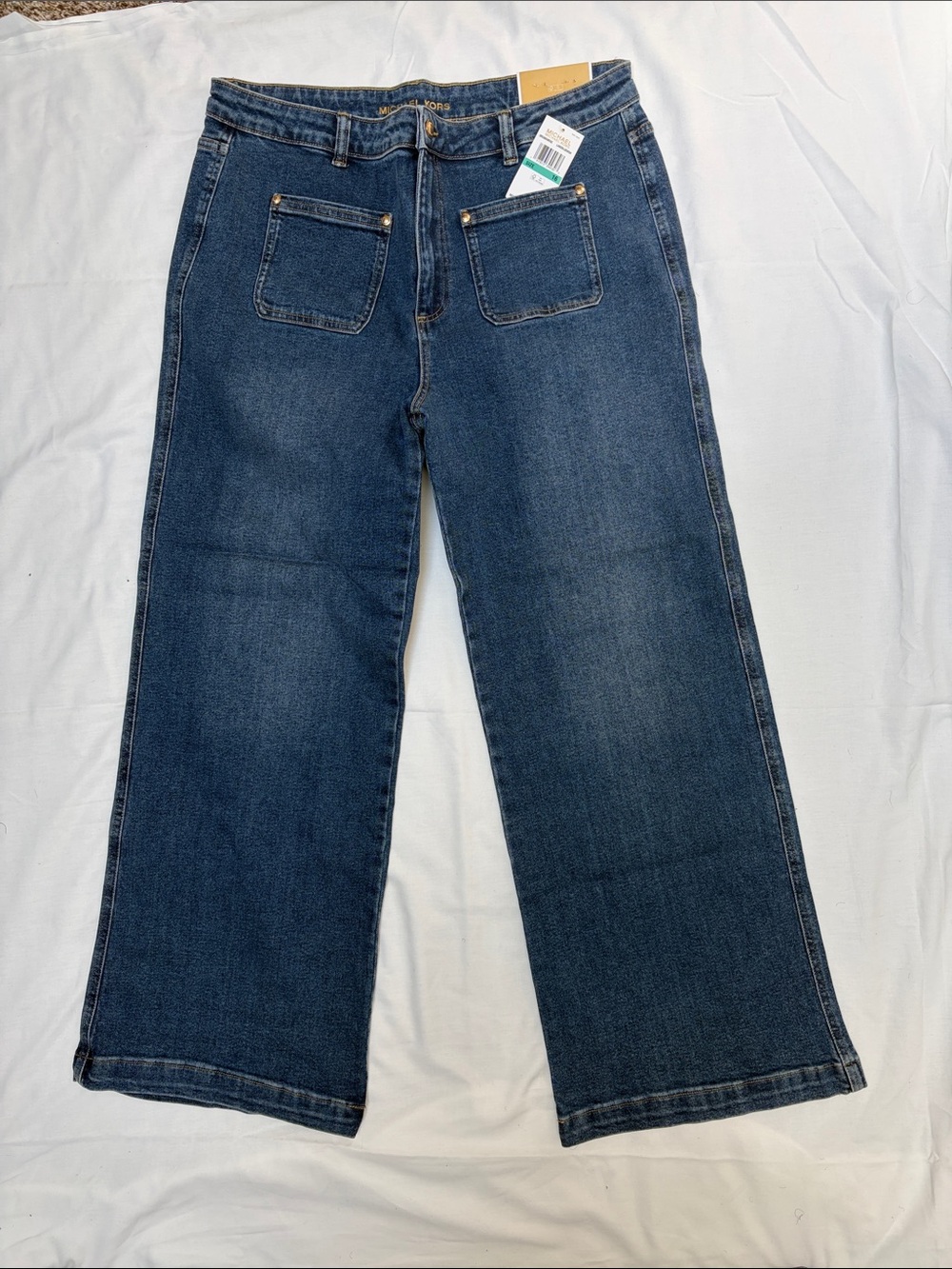Michael Kors Dark Blue Wide Leg Jeans with Front Patch Pockets
